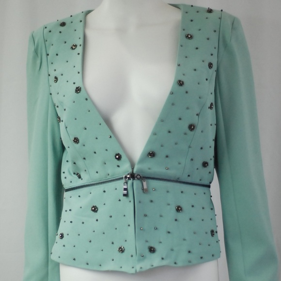 NWT Lucy & Co. Tiffany Blue Crop Blazer Sz L - Picture 1 of 5